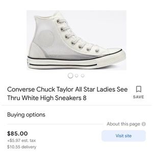 Converse Chuck Taylor All Star Ladies See
Thru White High Sneakers Size 9.5